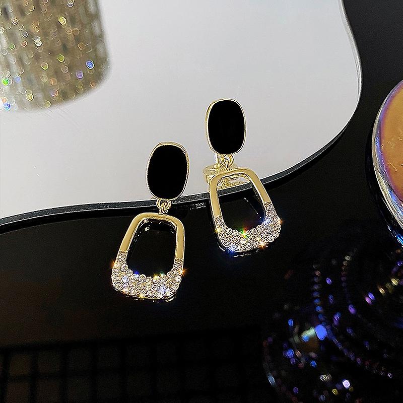 Women earring girl stud ear Drop Korean Black Heart Rhinestone Drop Shining Zircon Geometric Dangle