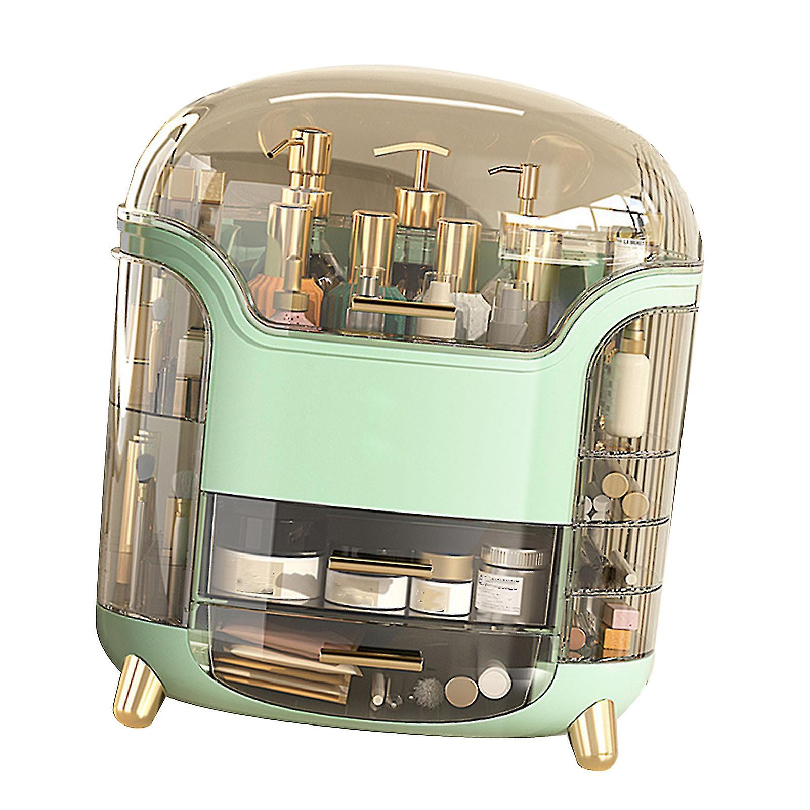 Cosmetic Box Large Capacity Compartment Storage Rotatable Waterproof Transparent Vertical Makeup Organizer Green 