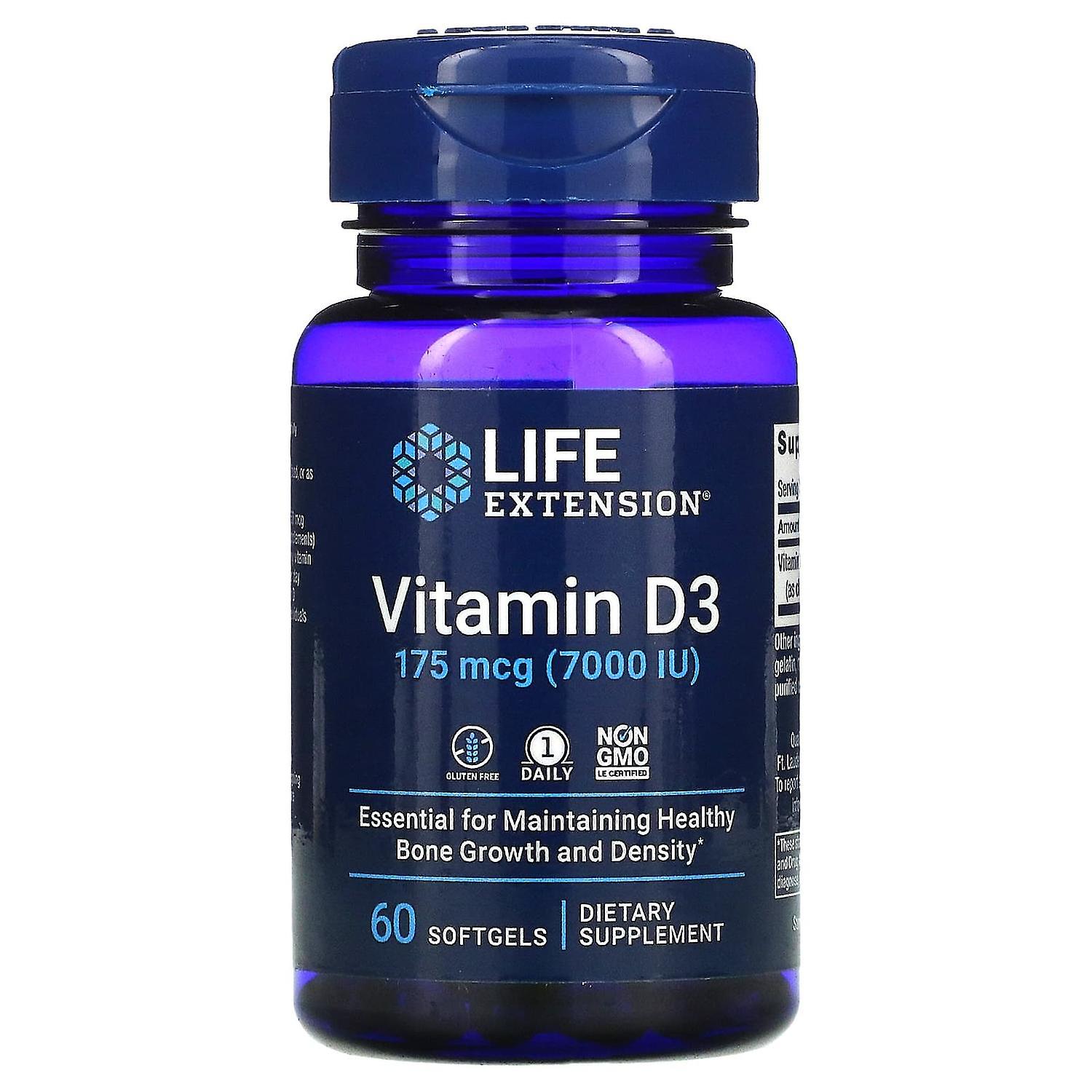 Life Extension, Vitamin D3, 175 mcg (7,000 IU), 60 Softgels