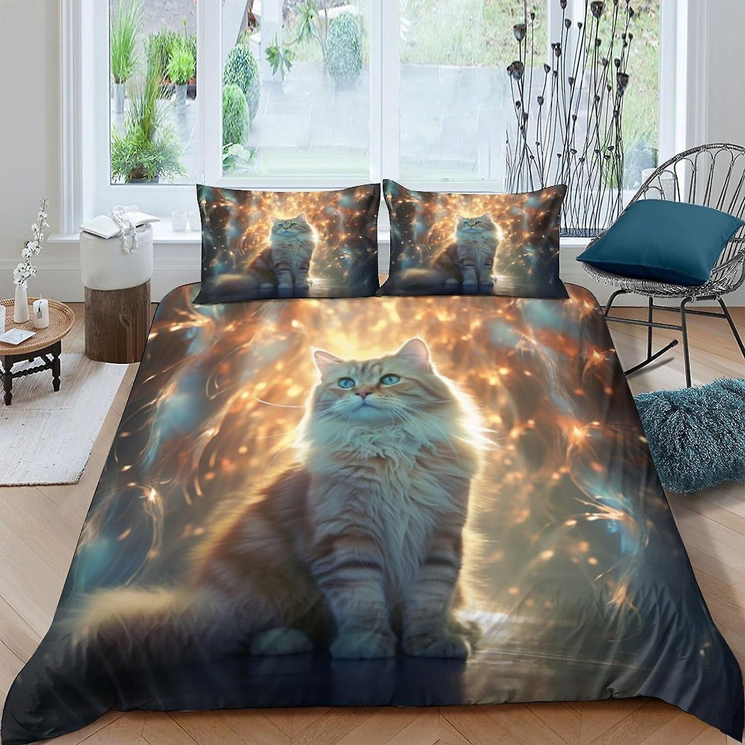 EKENOZ Cat Duvet Cover Set 3 Piece SetEasy Care And Super Soft Microfiber Design Bedding Sets 3D Printing Pattern Quilt Covers Double + 2 Matching Pil
