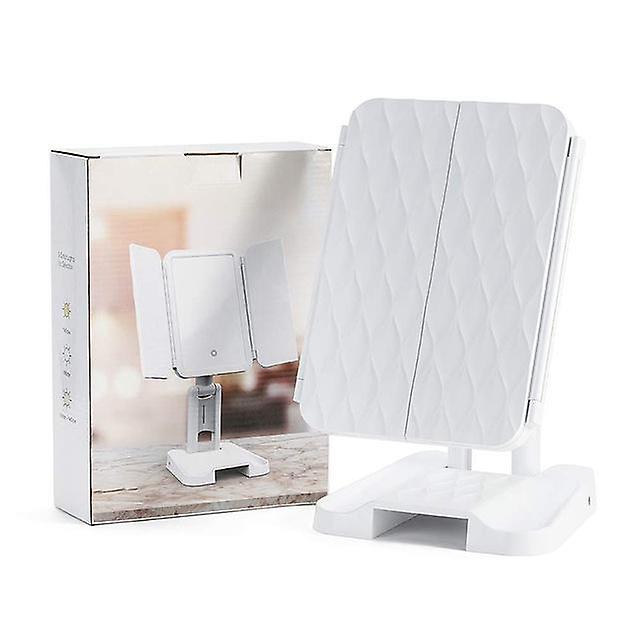 Foldable Double Triple Magnifying Table Mirror With Warm Cold White Led Light Battery Power Portable Women Cosmetic Makeup Tool