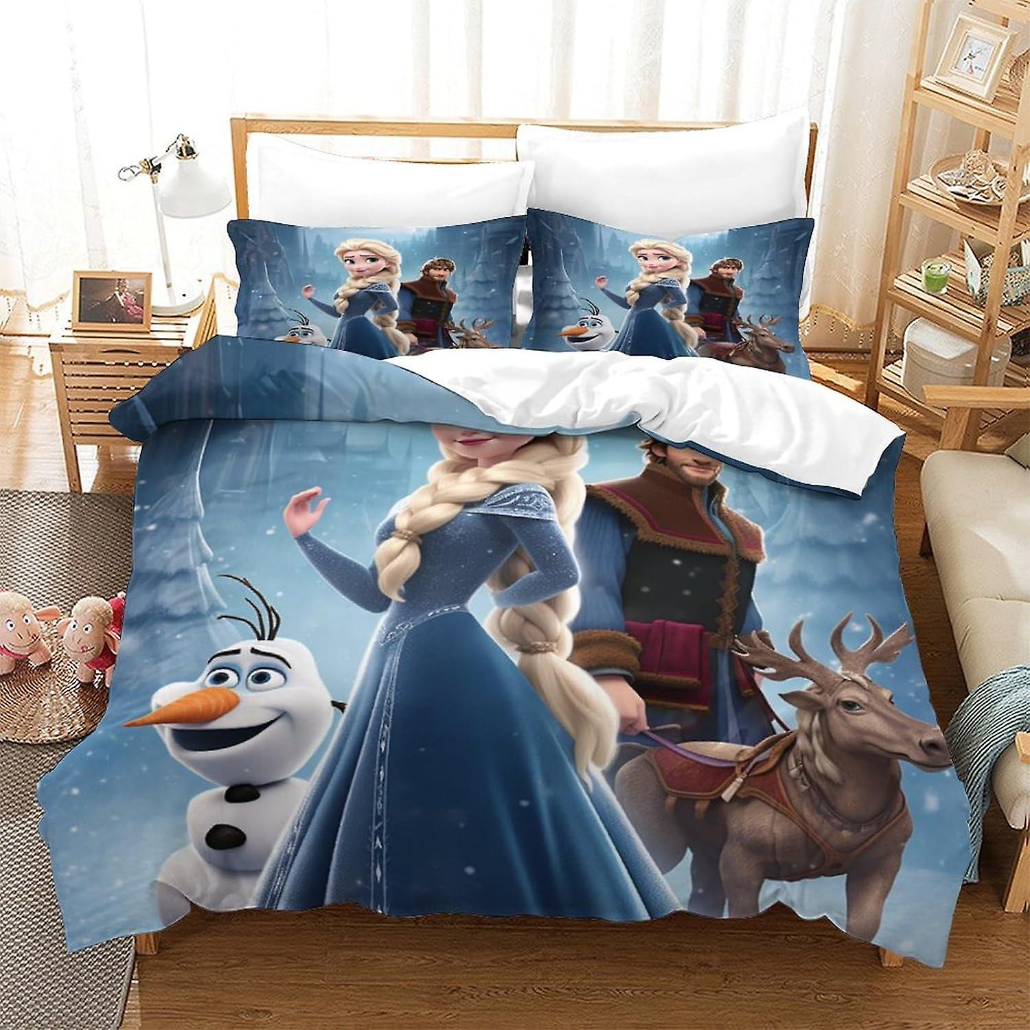 Soft Duvet Cover Set Frozen Quilt Cover Set, Pillowcase, Hidden Zip, Christmas Winter, Microfibre, 3 Piece Set, Adults And Children