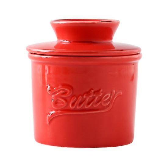 Ceramics Butter Crock with Lid French Butter Dish Keeper Counter Spreadable Soft Butter Container Storage Jar with Water Line Kitchen Supplies