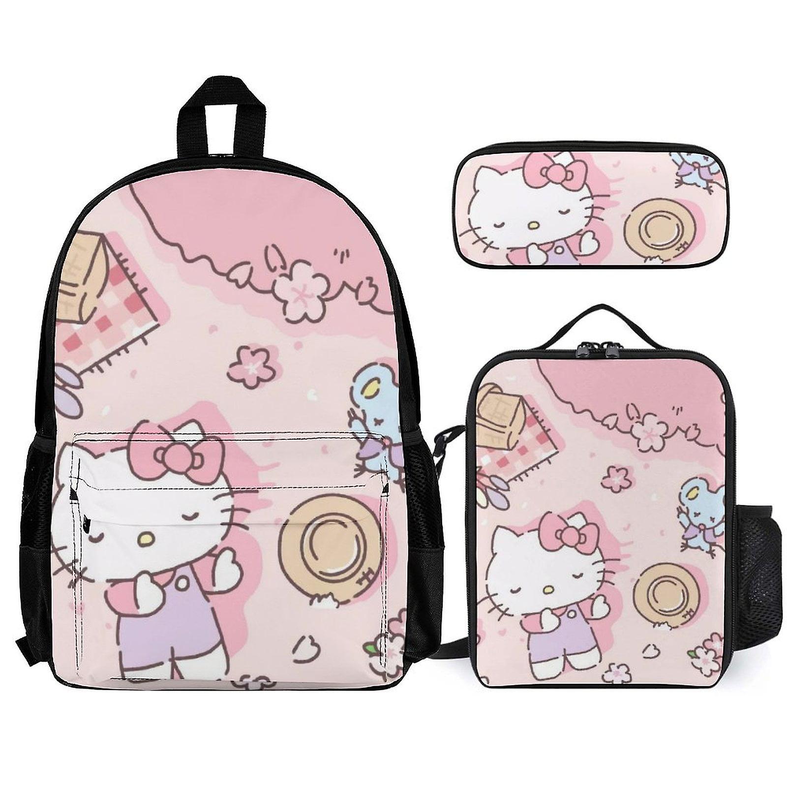 Hello Kitty Backpack Set, Backpack with Lunch Box And Pencil Case 3pcs Set