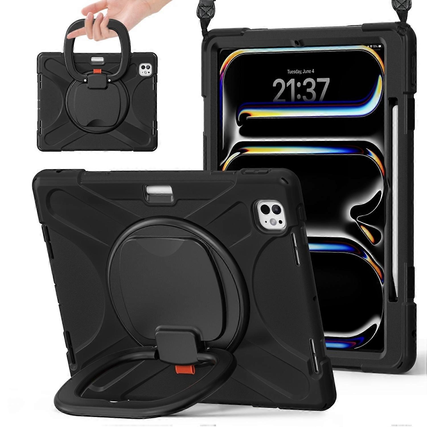 For Apple iPad Pro 13 2024 360 Degree Hybrid Case Holder and Strap