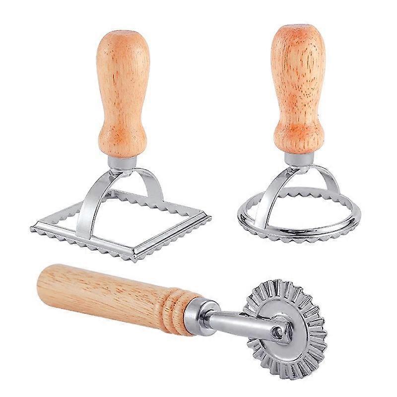 Ravioli Mold, Ravioli Cutter with Wooden Handle and Rim Utensils for Kitchen Accessories - Set of 3