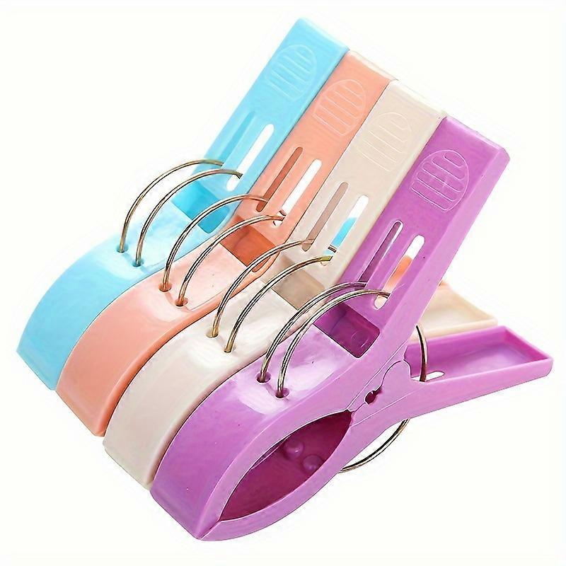 4PCS Heavy Duty Plastic Clothes Pins, Large Beach Chair Towel Clips, Pool Lounger Hanging Clamp, Bright Colorful Clothespin for Sunbathing, Cruise, Pr