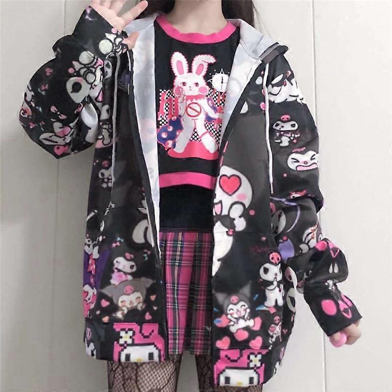 Japan Autumn Amine Hoodie Cute Japan Women Harajuku Sweatshirts Fashion Kawaii Hoodie Pocket Casual Pullovers Tops Loose Hoodies