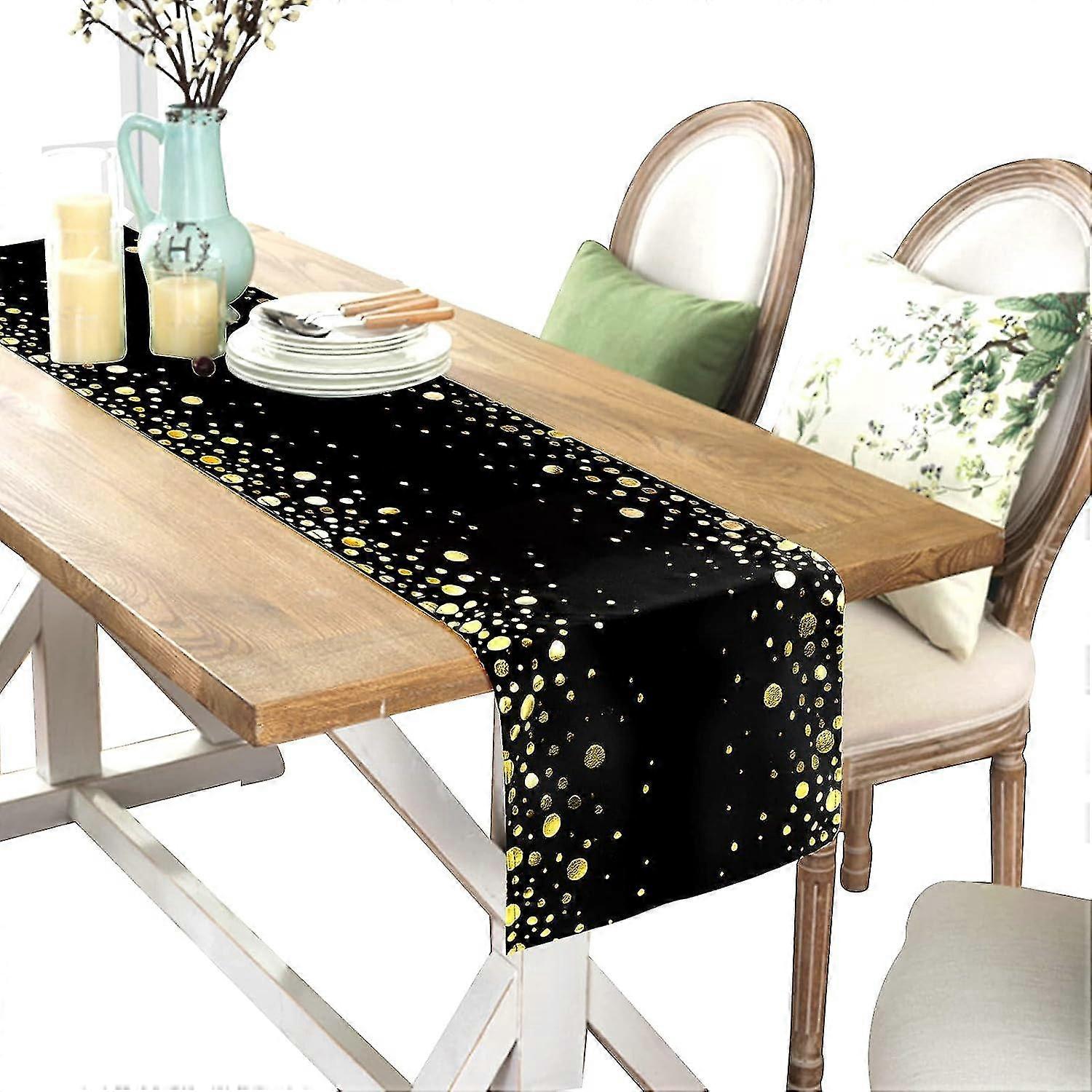 Table runner black gold wipeable high quality tablecloth