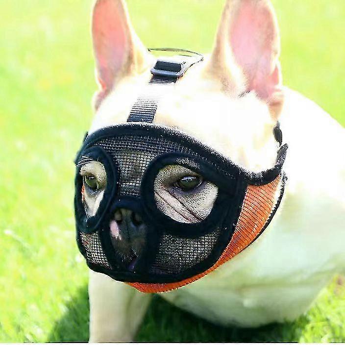 Dog Muzzle With Short Snout Adjustable Breathable Mesh Muzzle For English French Bulldogs Anti-bite Chewing