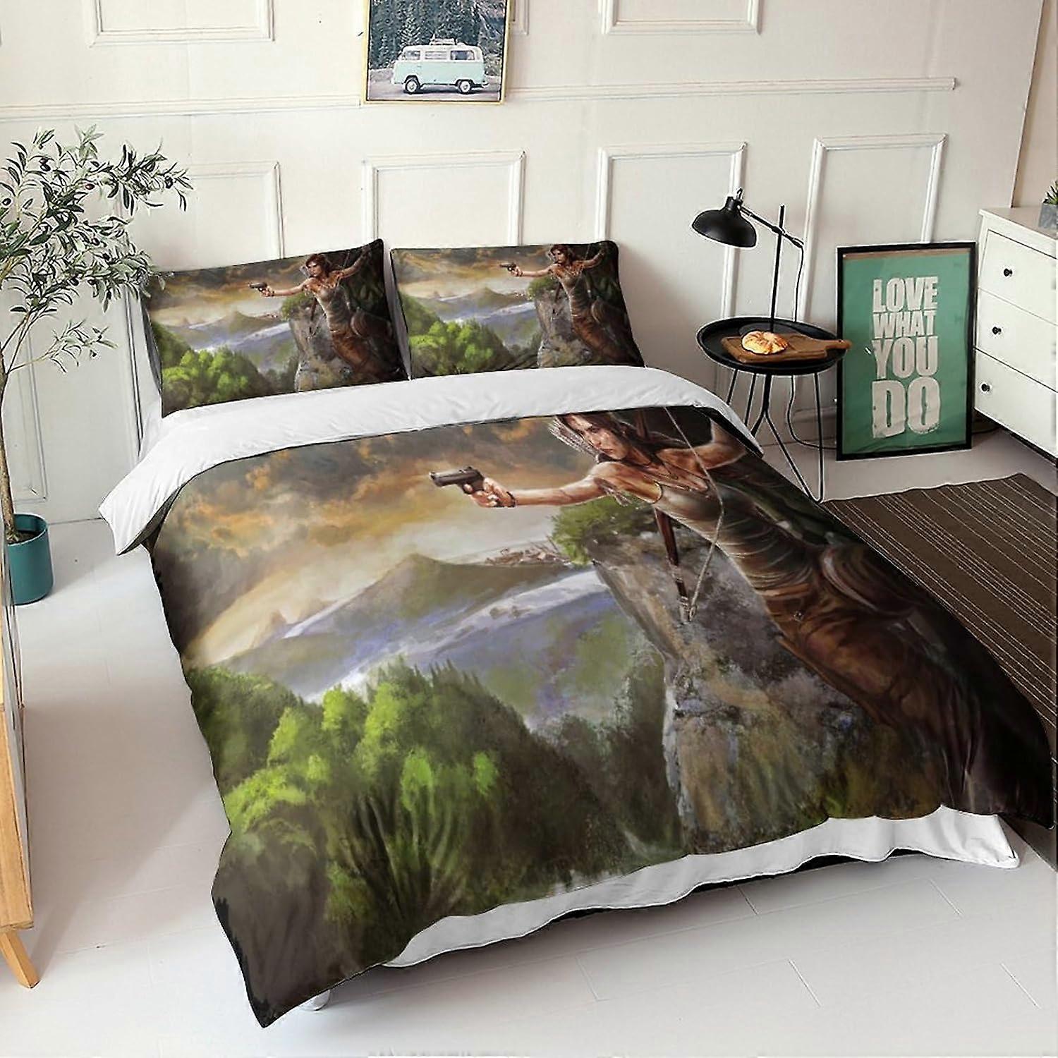 Tomb Raider Bedding Set Bedding Set for Adults and Children D Print Pattern Tomb Raider Soft Microfiber Duvet Cover with Pillowcases Single Piece 135*