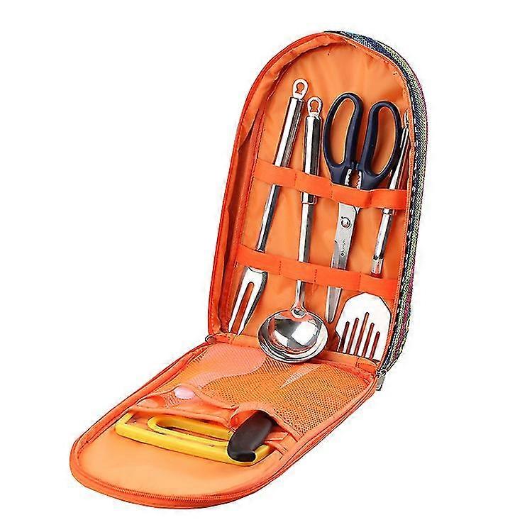 8pcs أدوات الطبخ تعيين التخييم أدوات الطبخ كيت أدوات المطبخ لنزهة المشي لمسافات طويلة في الهواء الطلق