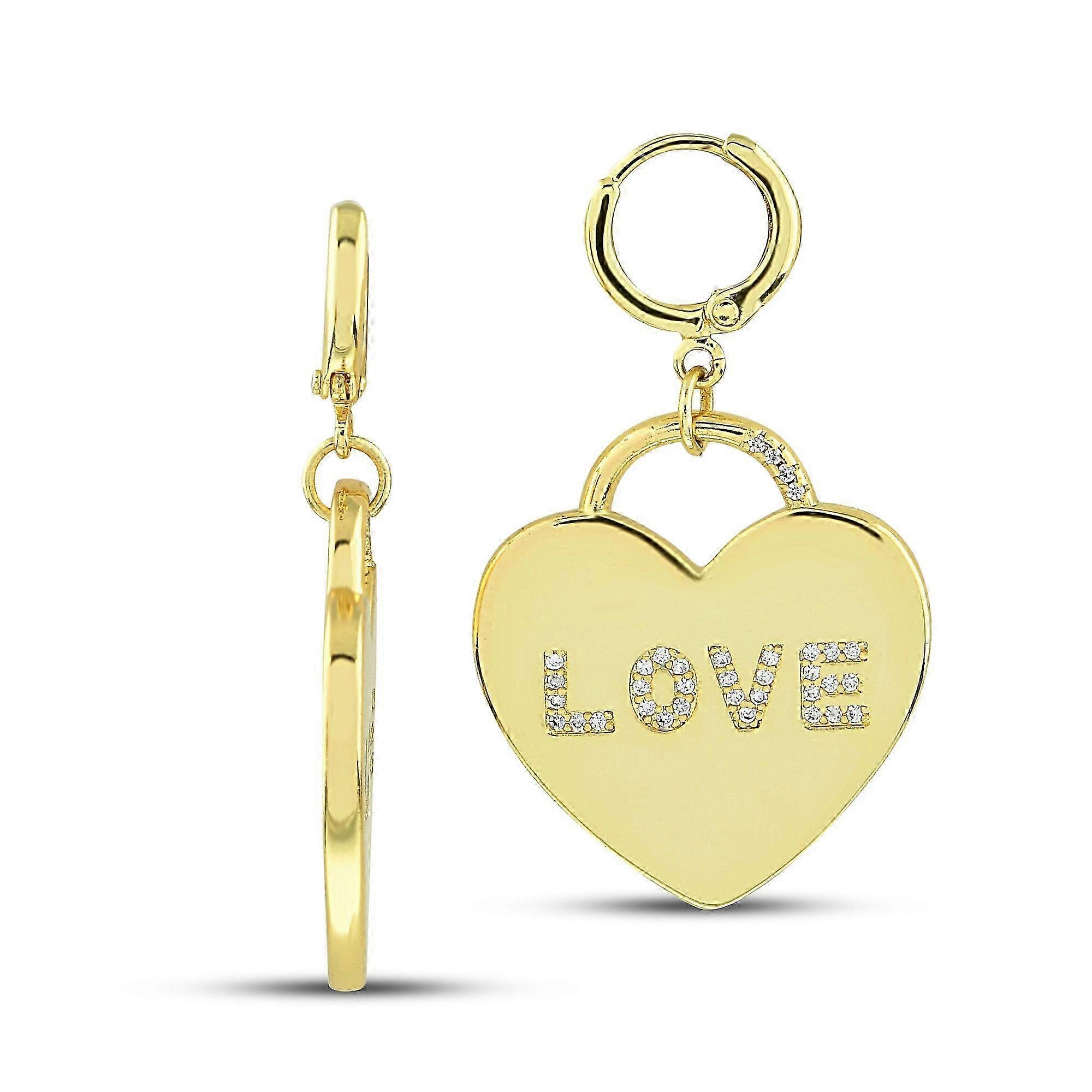 Heart Drop Earrings - Cubic Zirconia Crystal Gold Plated Dangle Earrings