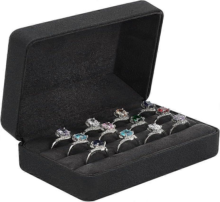 Leather Ring Storage Box 4.96x3.15x1.85 Rectangle PU Leather Rings Storage Box with Velvet Inside Black Ring Storage Box for Multiple Rings Portable R