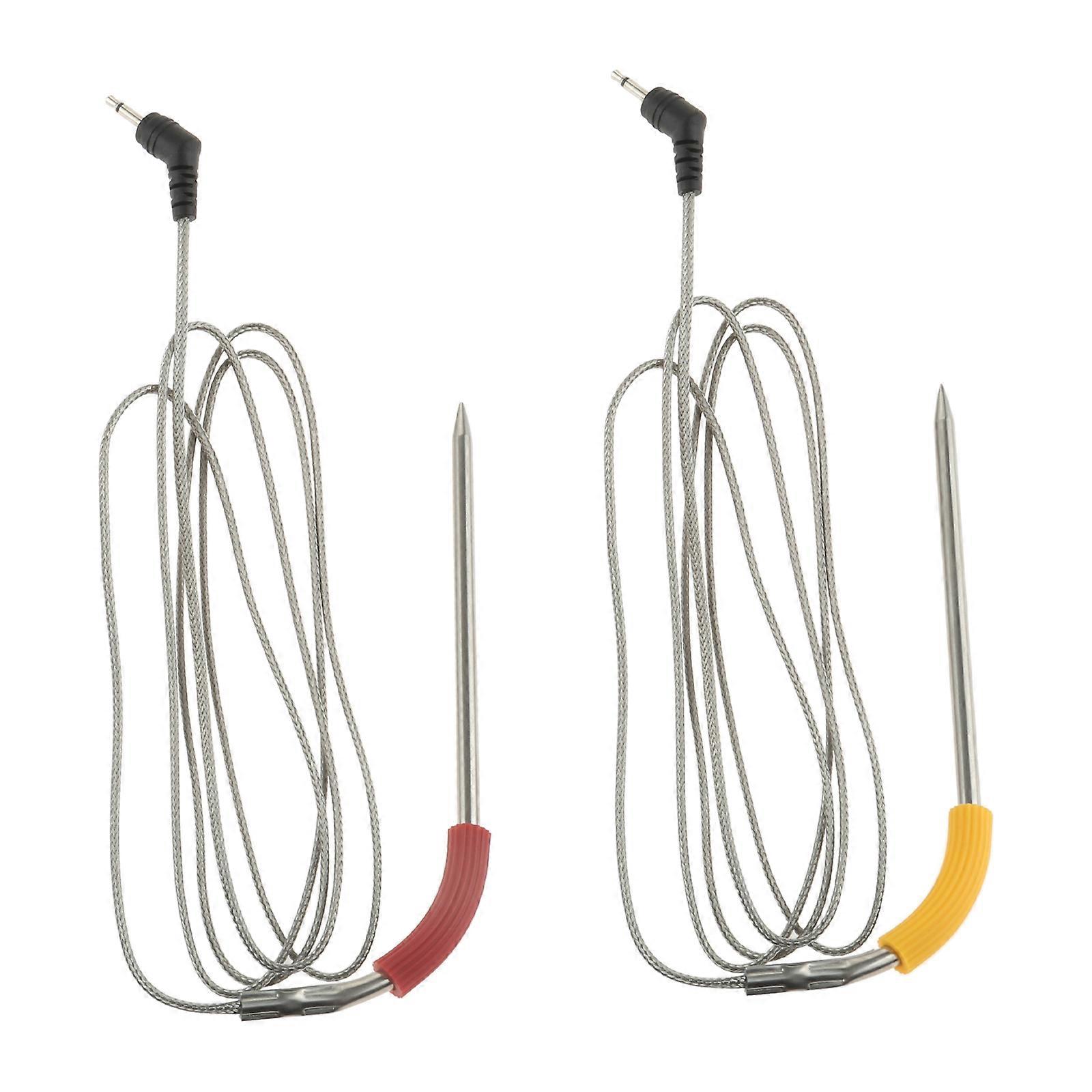 2Pcs Stainless Steel Grill Probe Fit for Weber Igrill 2 Igrill Mini Igrill 3 with 2 Probe Clip Holders Replace Temperature Probe