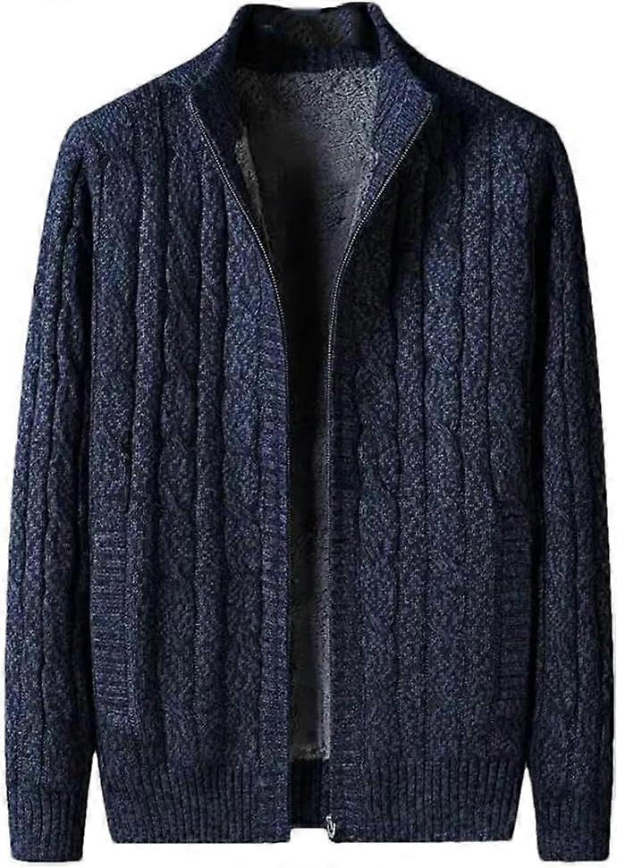 Męska zimowa wełniana podszewka Argyle Jumper Jacken Polar Zagęścić ciepły sweter z zamkiem błyskawicznym Kardigan z dzianiny