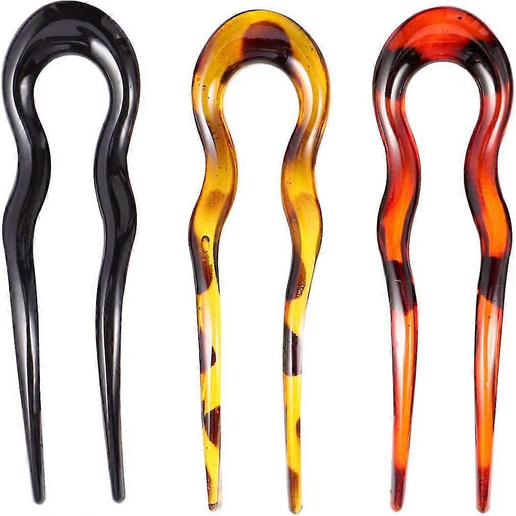 U Shape Hairpin, 3pcs Tortoise Shell U Shaped Hair Pins Hair Fork French Hair Sticks For Bun