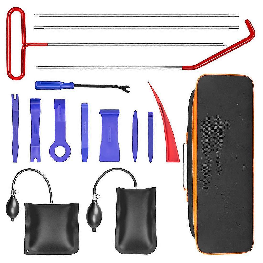 Car Tool Kit With Long Reach Grabber, Air Wedge Pump, Non Marring Wedge, Auto Trim Removal Tool Set
