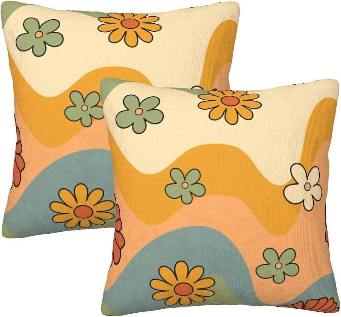 Groovy Flower Throw Poszewki na poduszki na sofę Sofa Krzesło 70S Hippie Flowers Bohemian Colorful Daisy Throw Pokrowce na poduszki Pokrowce Retro Kwiatowy Boho Square Cus