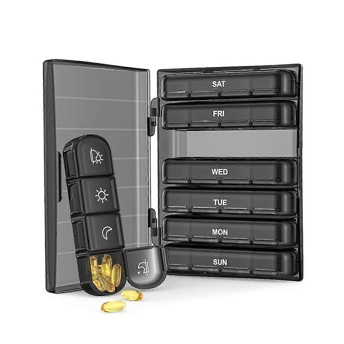 Weekly 4- A Day, Daily Pill Box 7 Day Portable For Travel, Light-proof Pill Case