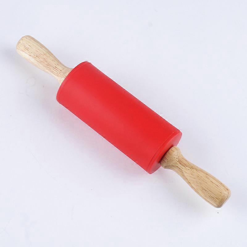 Anti Rolling PinRed - Adhesive Silicone Shell Surface Wooden Handle