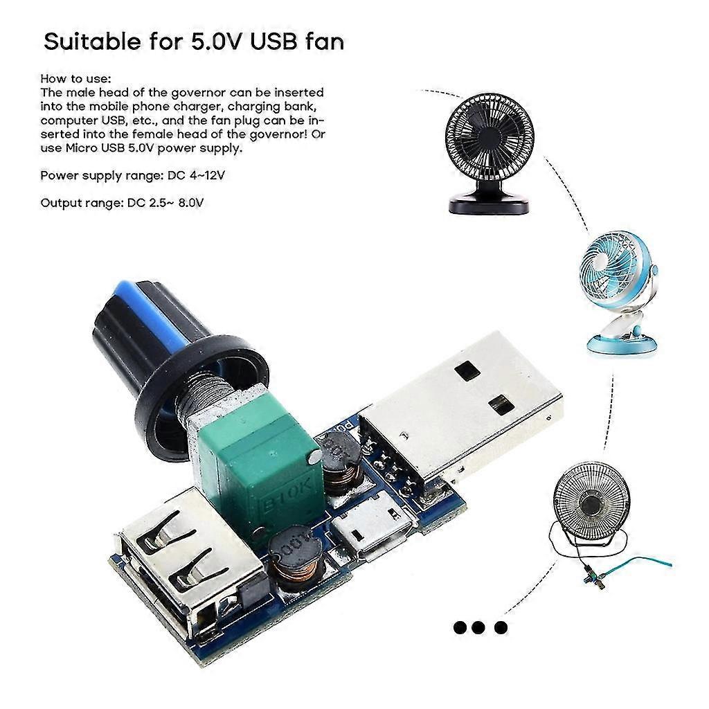 USB Fan Speed Controller - 3-Speed Adjustable Regulator Cable For Desk Fans & Coolers