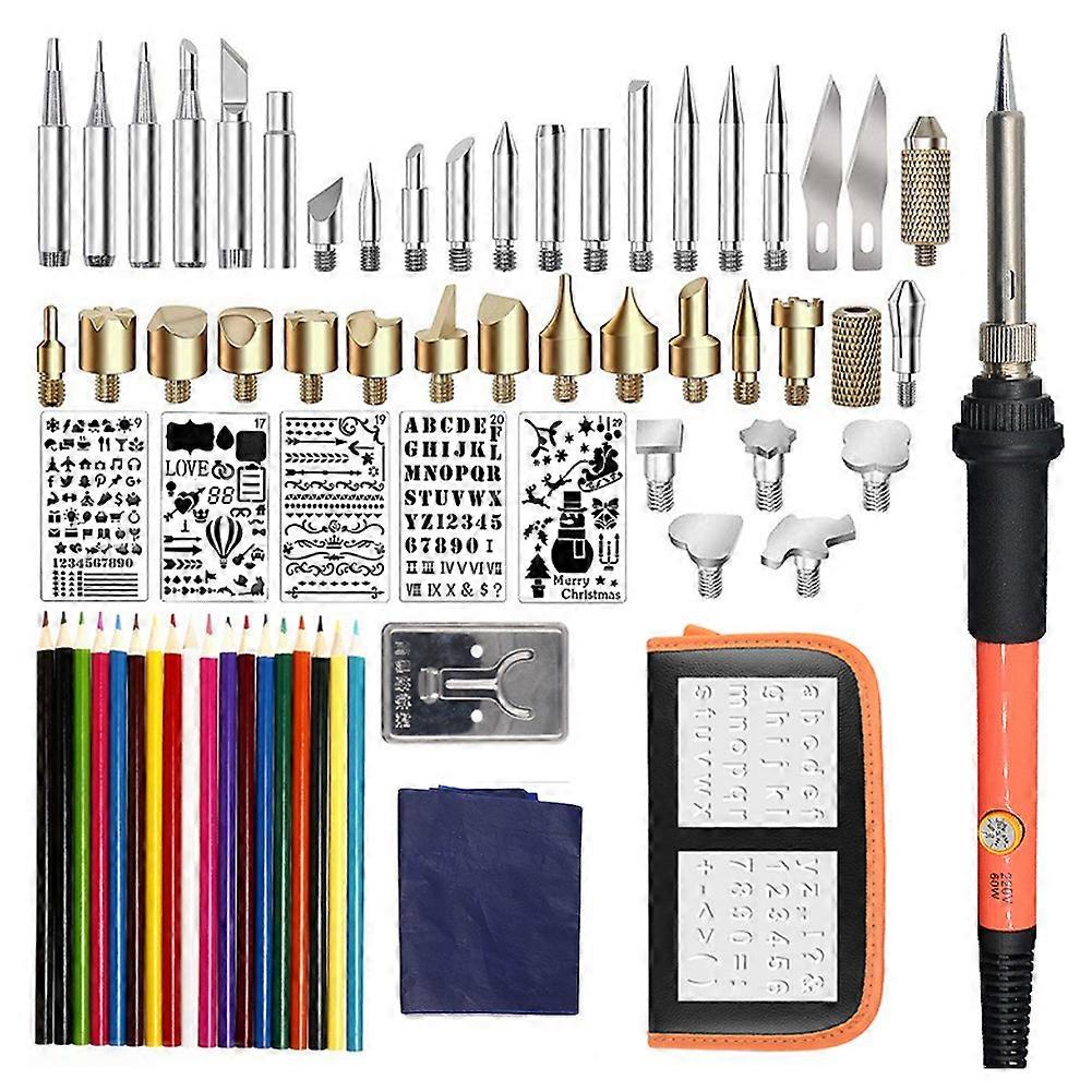 Pyrography Set Electric Soldering Iron Carving Tip Adjustable Temperature Wood Burning KitEU Plug 220v
