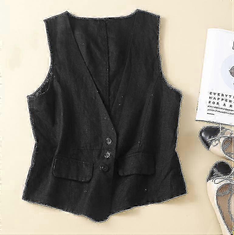 Gilet en lin en coton pour femmes Gilets sans manches à col en V lâche