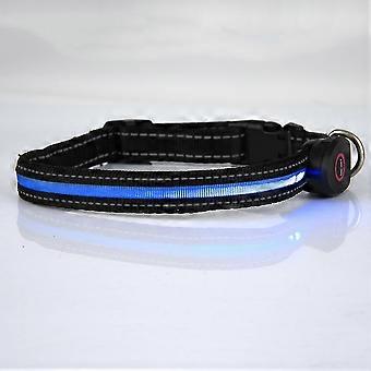 LED Dog Collar Adjustable USB Rechargeable Nylon Safety Flashing for Pets Blue Size Small
