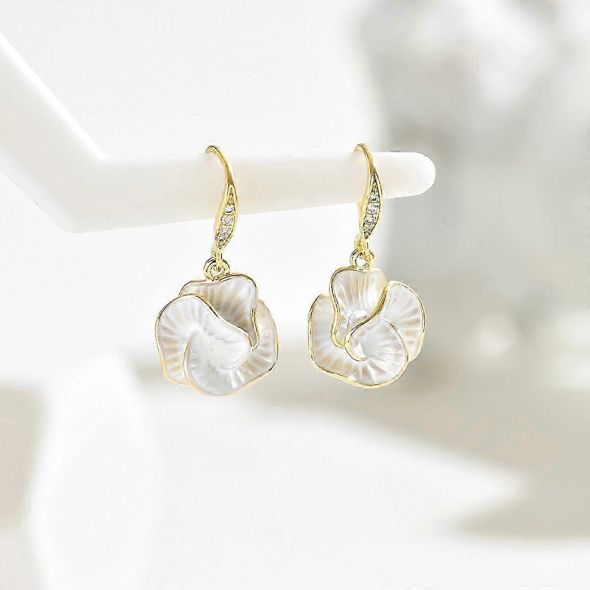 Elegant Flower Drop Earrings in Camellia Design with Zirconia Studs, Silver Plated, Ideal for Weddings and Parties