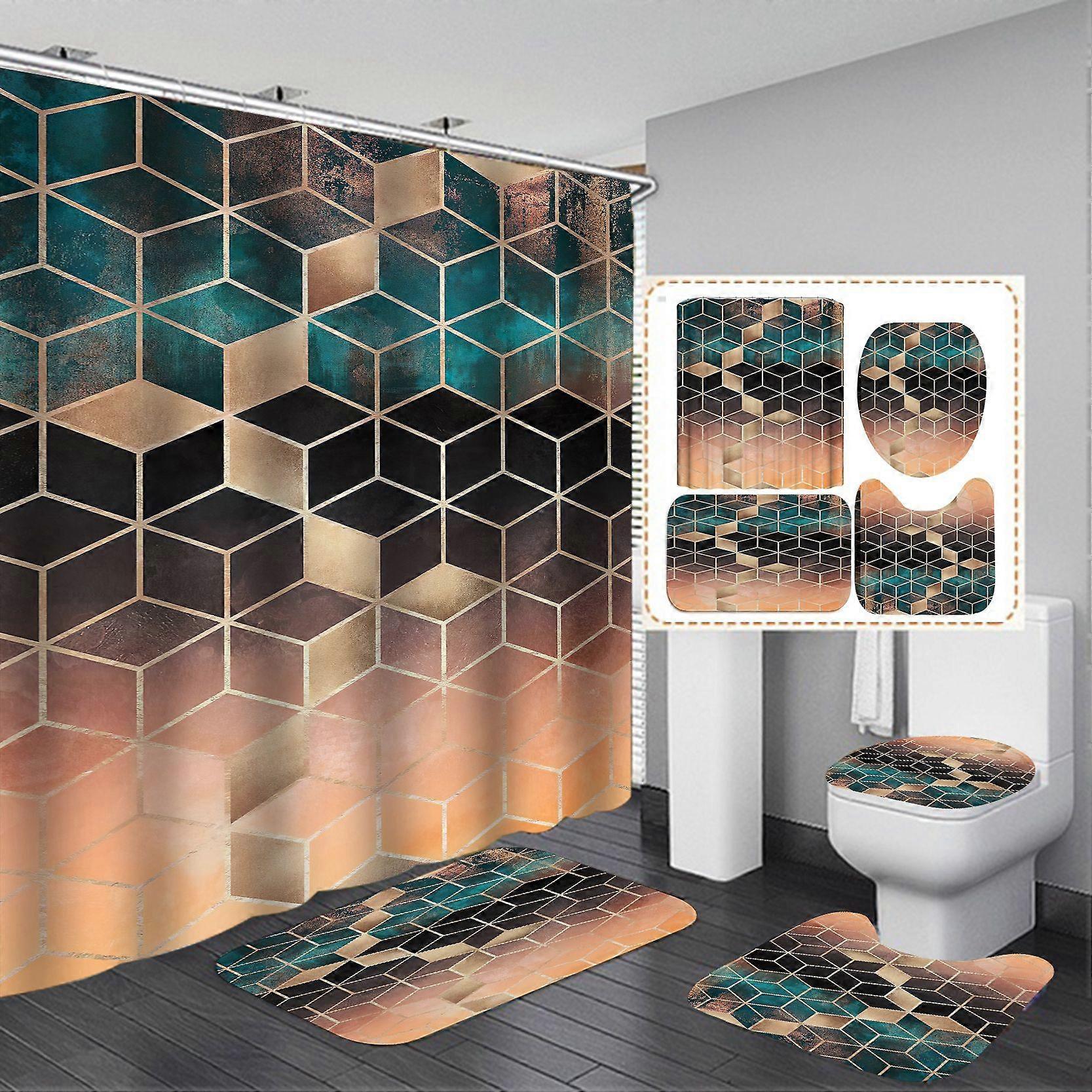 Shower Curtain+Bath Mat Set (Style 2)