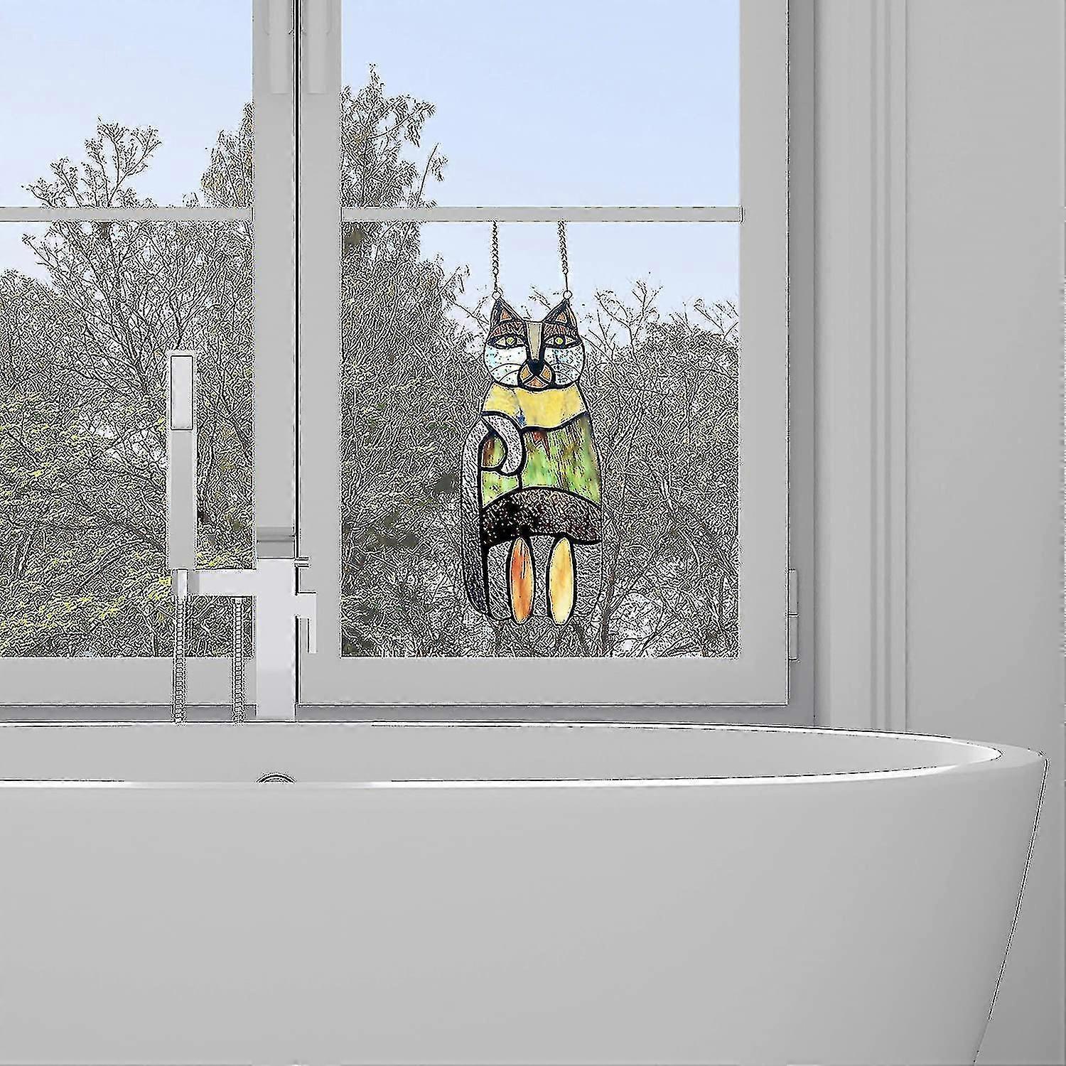 Crazy Cat Stained Glass Panel, Window Suncatcher, Window Decor