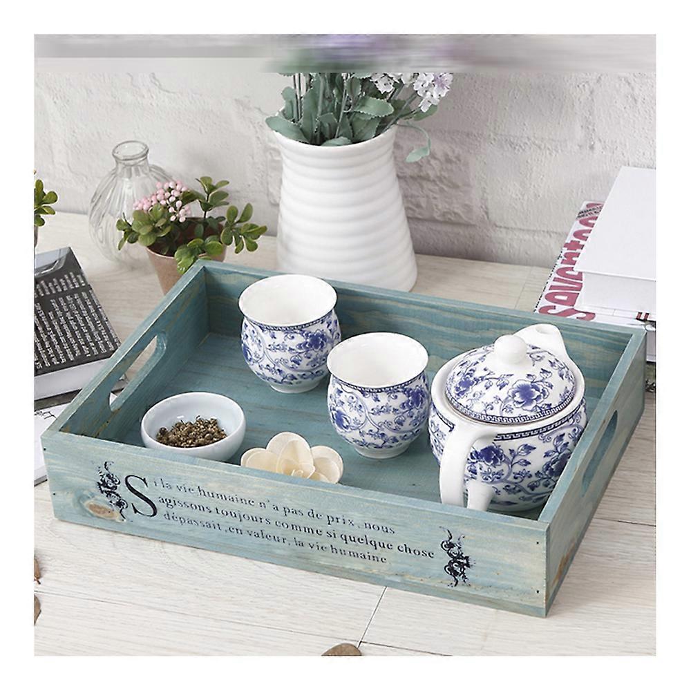 Vintage Wood Tea Set Fruit Plate Tray Small Word Pattern