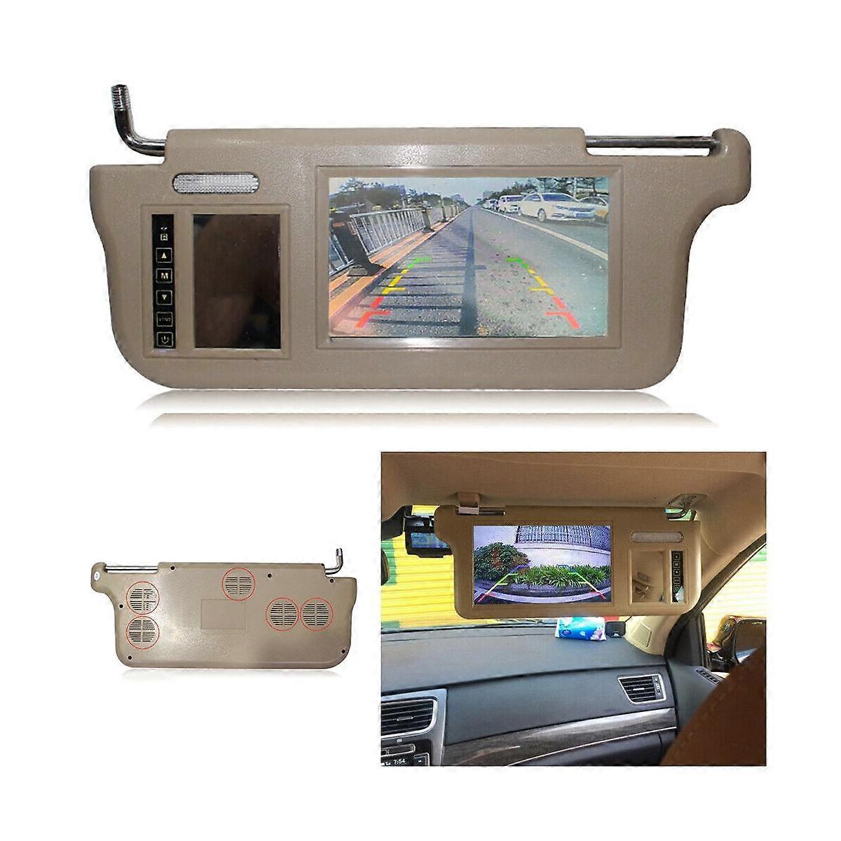 7Inch Beige Car Left Sun Visor Rear View Mirror Screen LCD Monitor 2 Channel Video