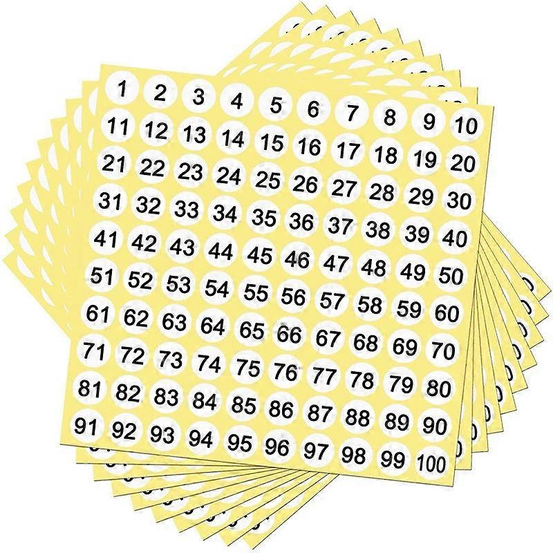 100 Sheets Number Labels Stickers 1-100 Numbers Round Stickers 0.4 Inch Small -Adhesive Number Labe