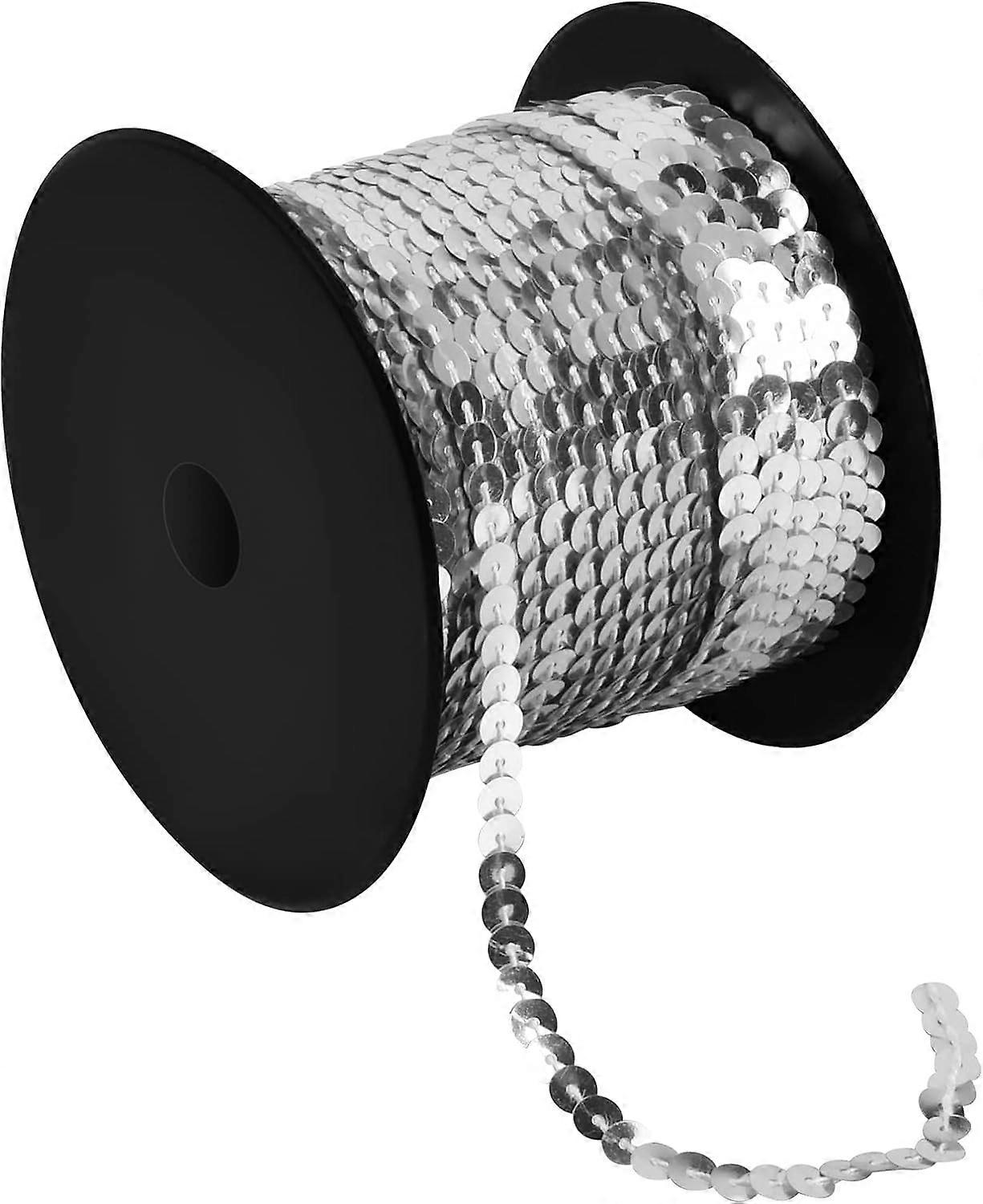 100 Yards Flat Sequin Trim, 6mm Round Sequins String for DIY Sewing Crafts, PVC Sequin Spools Ribbon for Jewelry Making