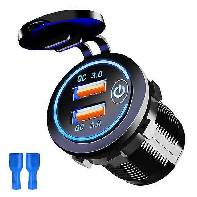 Quick Charge 3.0 Dual USB Socket 12V/24V Car Charger Touch Switch Voltmeter Electronic Lighter USB Fast Charger Socket