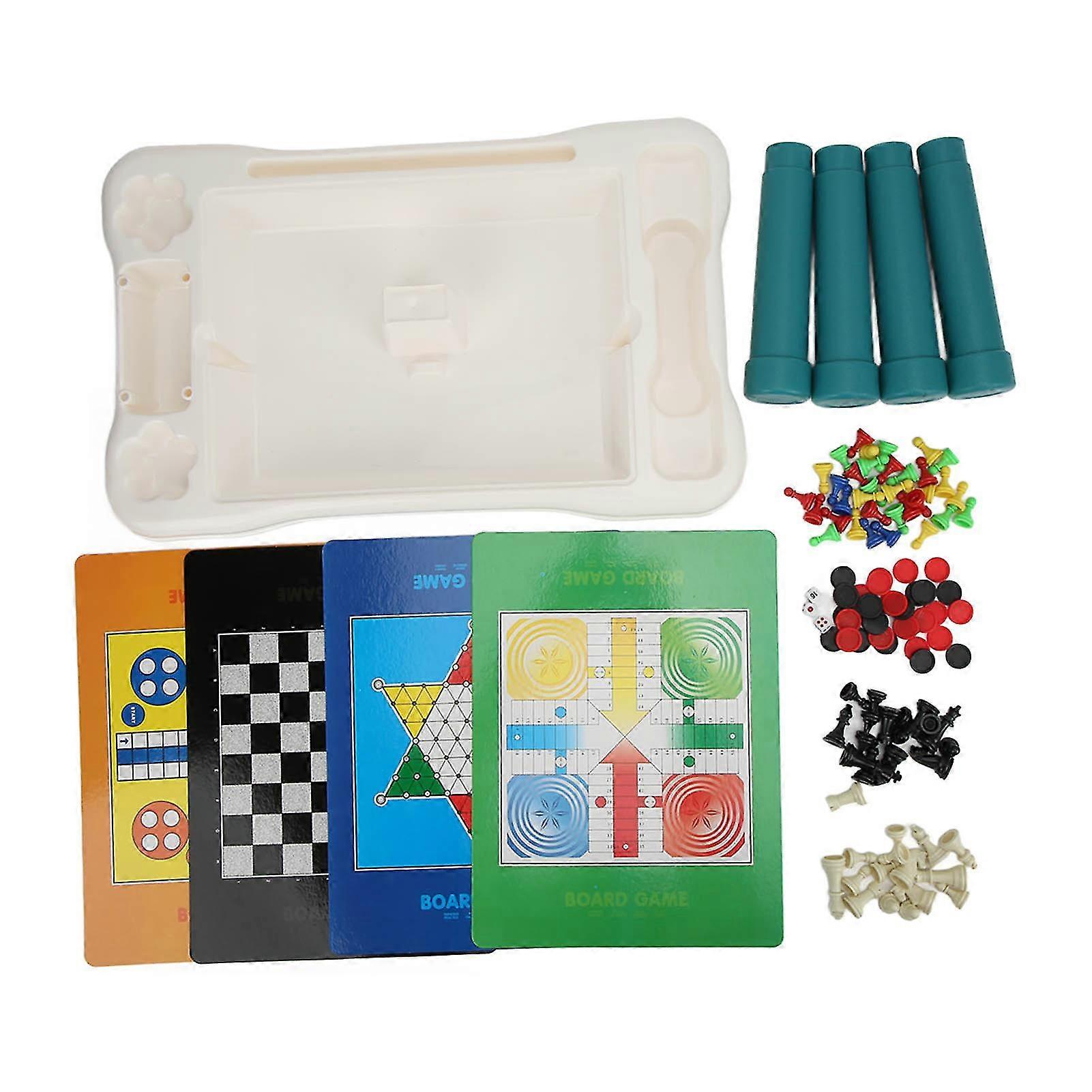 Portable Children Square Board Game Table - 8 in 1 Set with Chess and Draughts