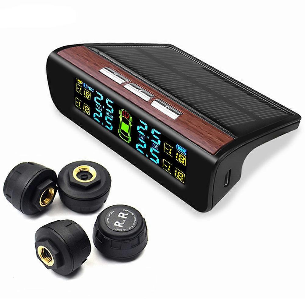 Smart Car TPMS Tire Pressure Monitoring System Solar Power Digital TMPS LCD Display USB Auto Security Alarm Tire Pressure Sensor