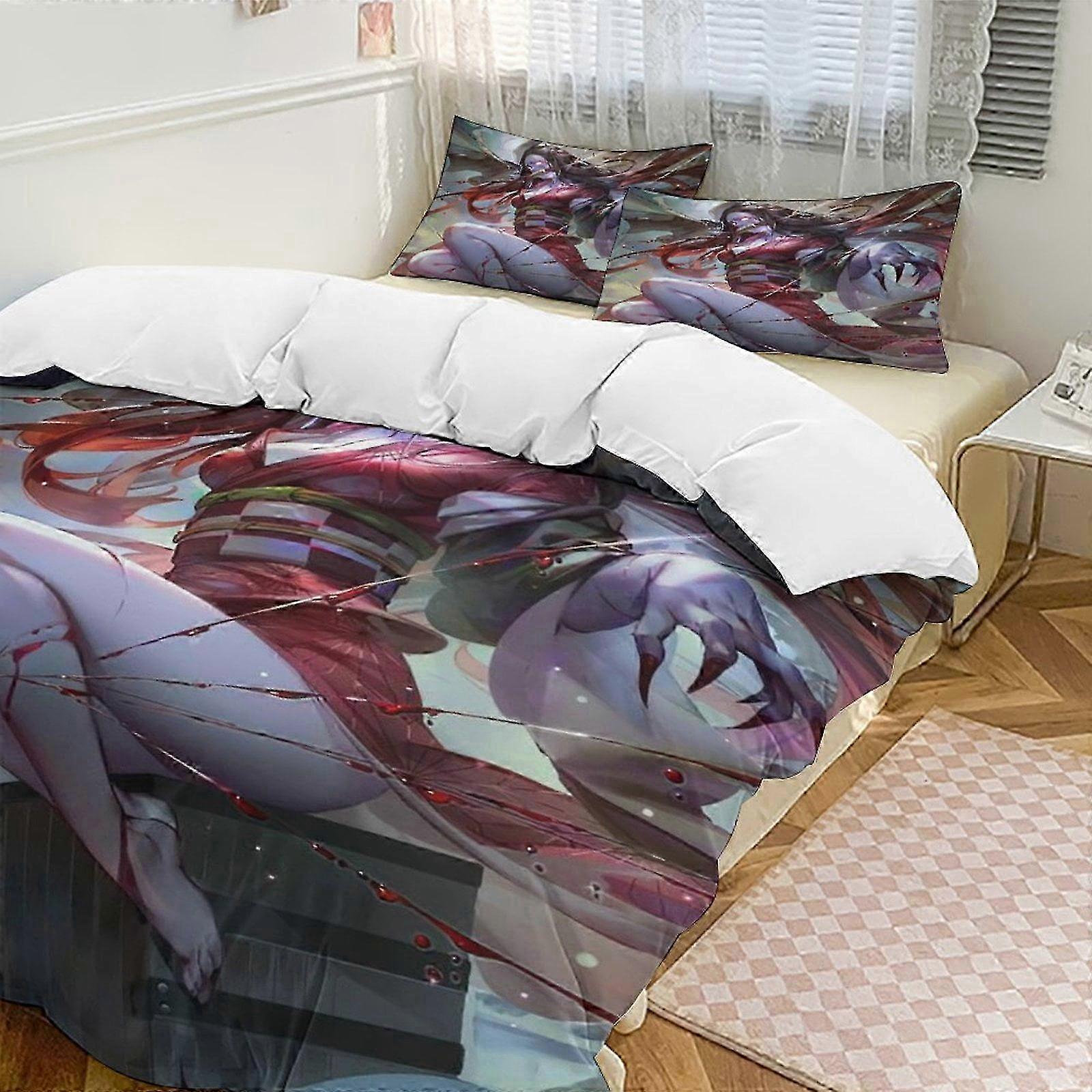 o3010 ملاءات سرير قاتل الشيطان أنيمي سرير منزلي طقم 3 قطع ، خفيف الوزن ومريح (1 غطاء لحاف و 2 كيس وسادة) ملاءات سرير FG3010