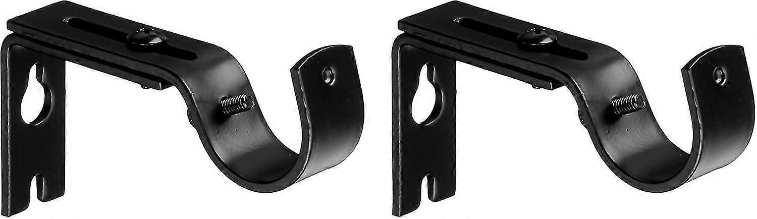 Adjustable Curtain Rod Wall Bracket Hooks, Set Of 2, Black
