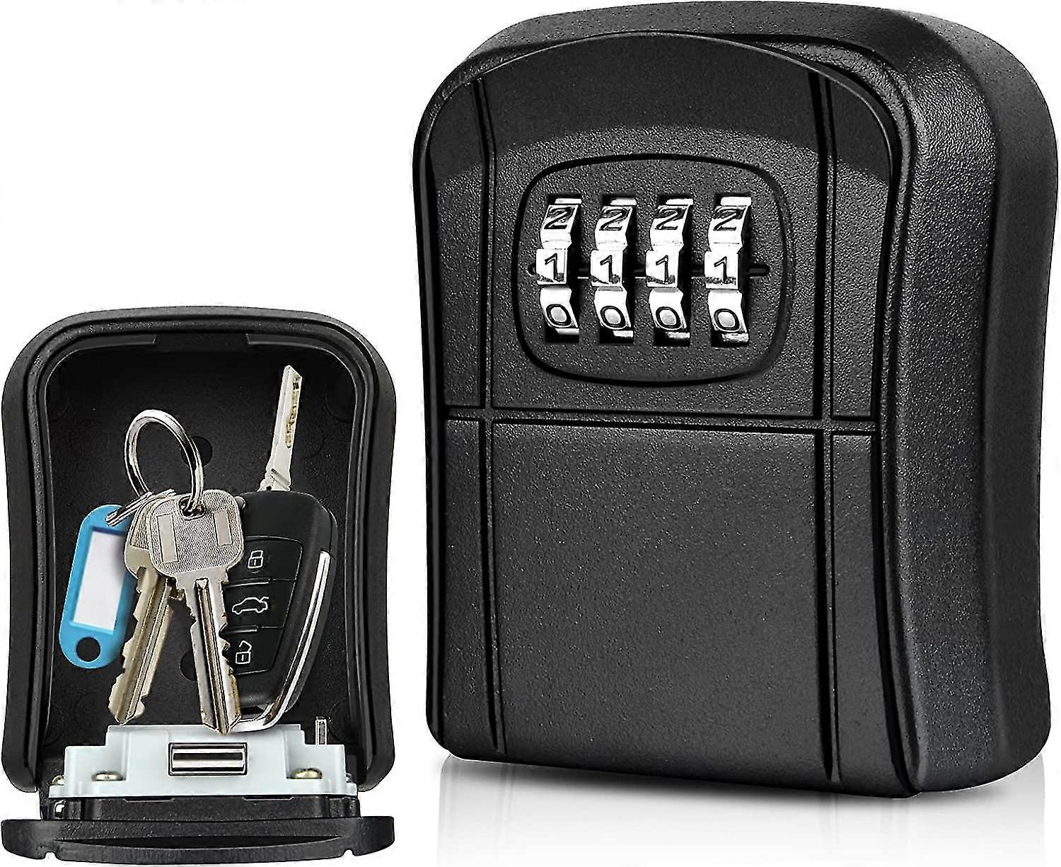 Key Box Wall Mounted Mini Key Safe Outdoor Key Box with Resettable 4-Digit Numeric Code Waterproof(Black)