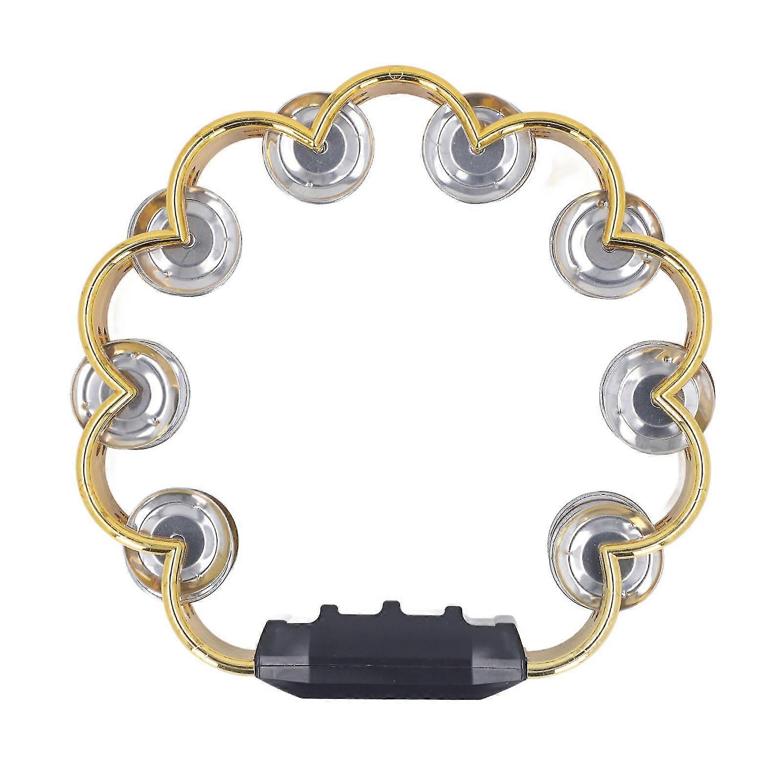 Tambourine Double Row Floral Design Percussion Jingles Hand Instrument for Party Performance Gold Color