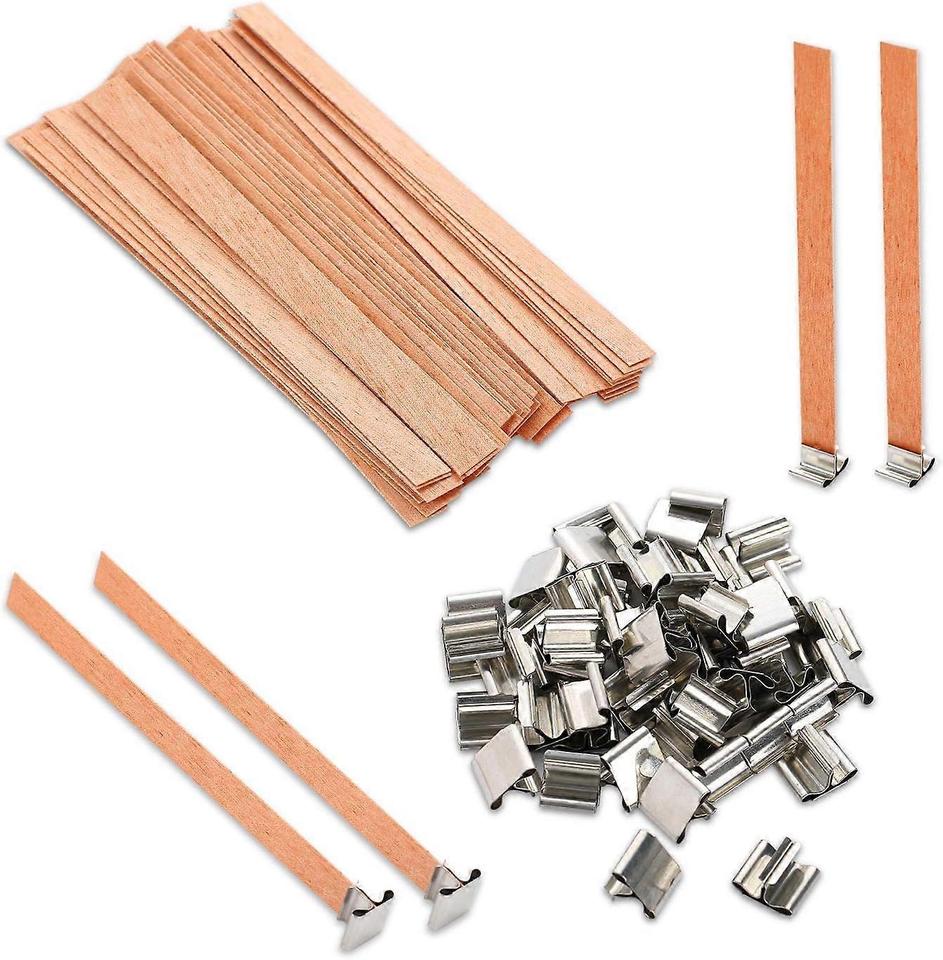 Wooden Candle Wick with Iron Holder for DIY Craft Making Candle Making 13 x 130mm (50 Pcs/Set)