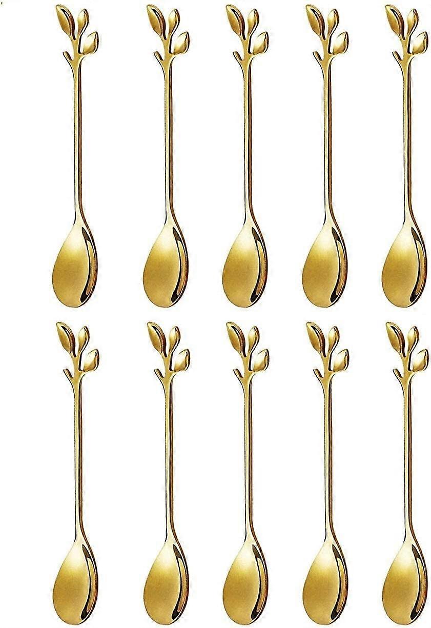 Stainless Steel Leaf Coffee Spoons, 10-Pack Creative Tableware Dessert Spoons, Stirring, Mixing