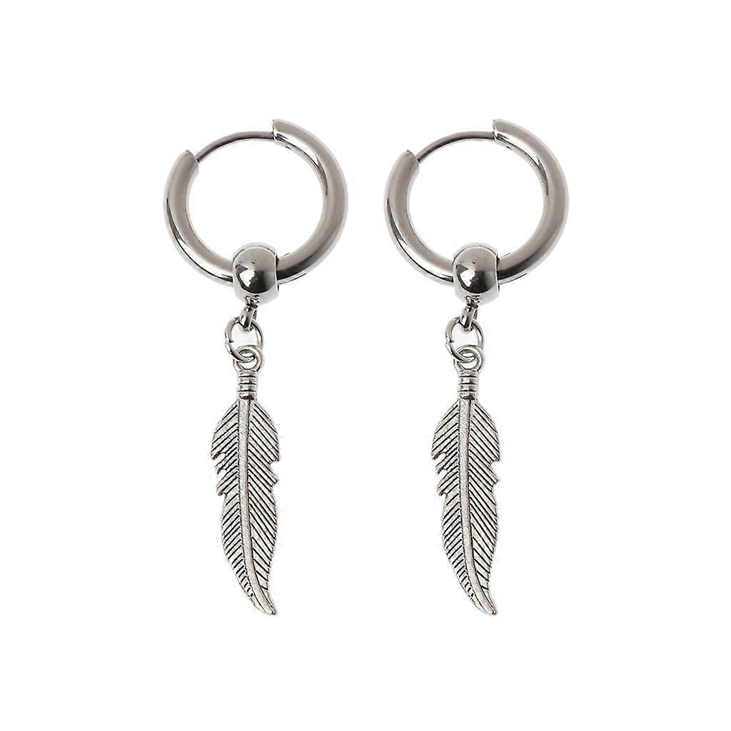 Stainless Punk Dangle Hinged Earring Feather Gothic Men Earring Silver Color