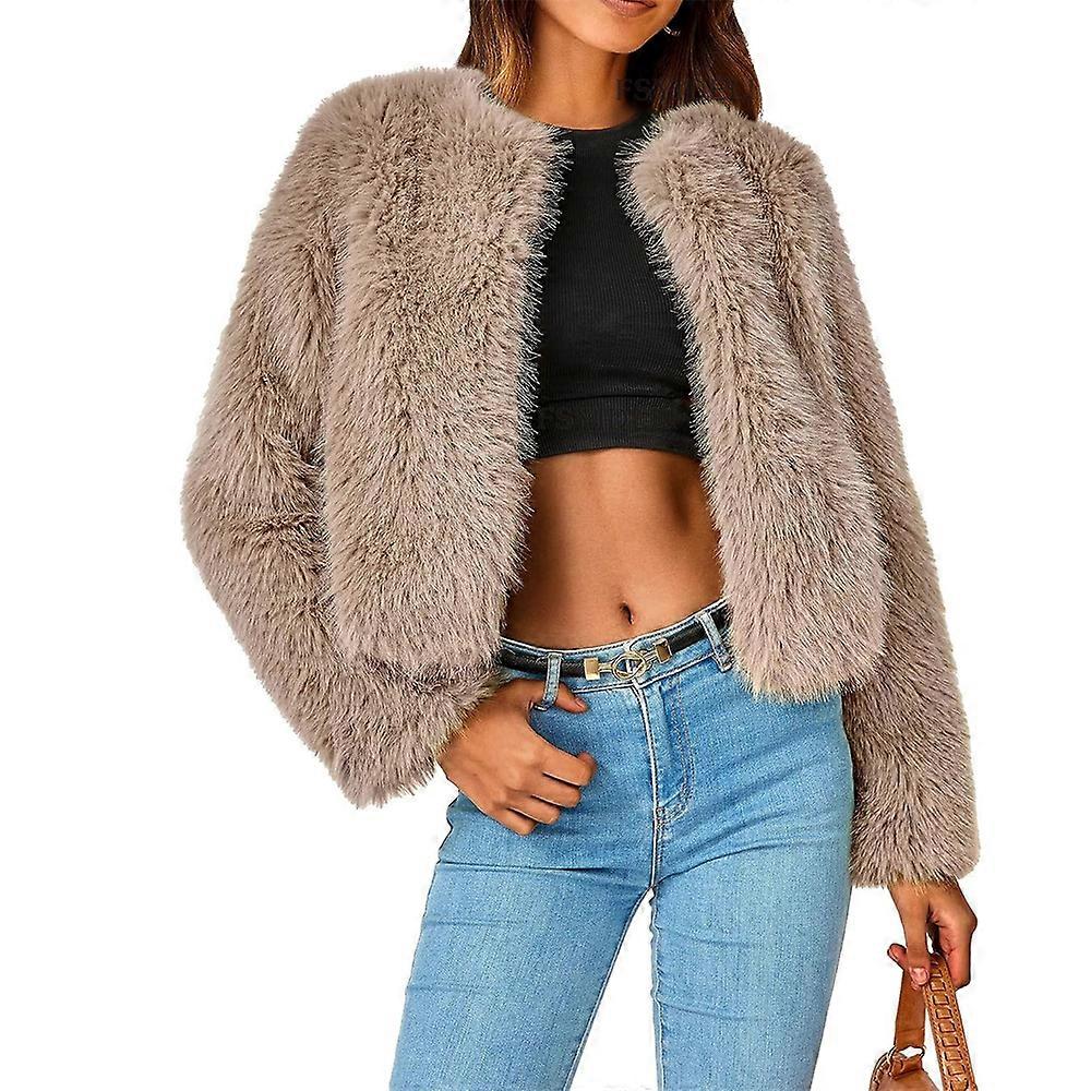 Women's Winter Coats Fleece Cropped Jacket Faux Fur Long Sleeve Outerwear