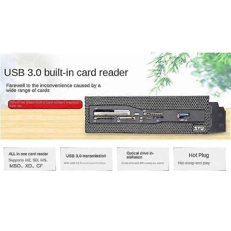 Multifunctional Media Dashboard USB 3.0 Panel frontal M2 Cf Xd Tf Lector de tarjetas SD para PC de escritorio Cd-ro