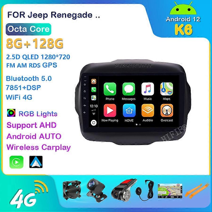 Android 12 2 Din Autoradio Per Jeep Renegade 2016 2017 2018 2019 2020 AHD Cam 9 '' GPS Navigazione AM Lettore multimediale per auto