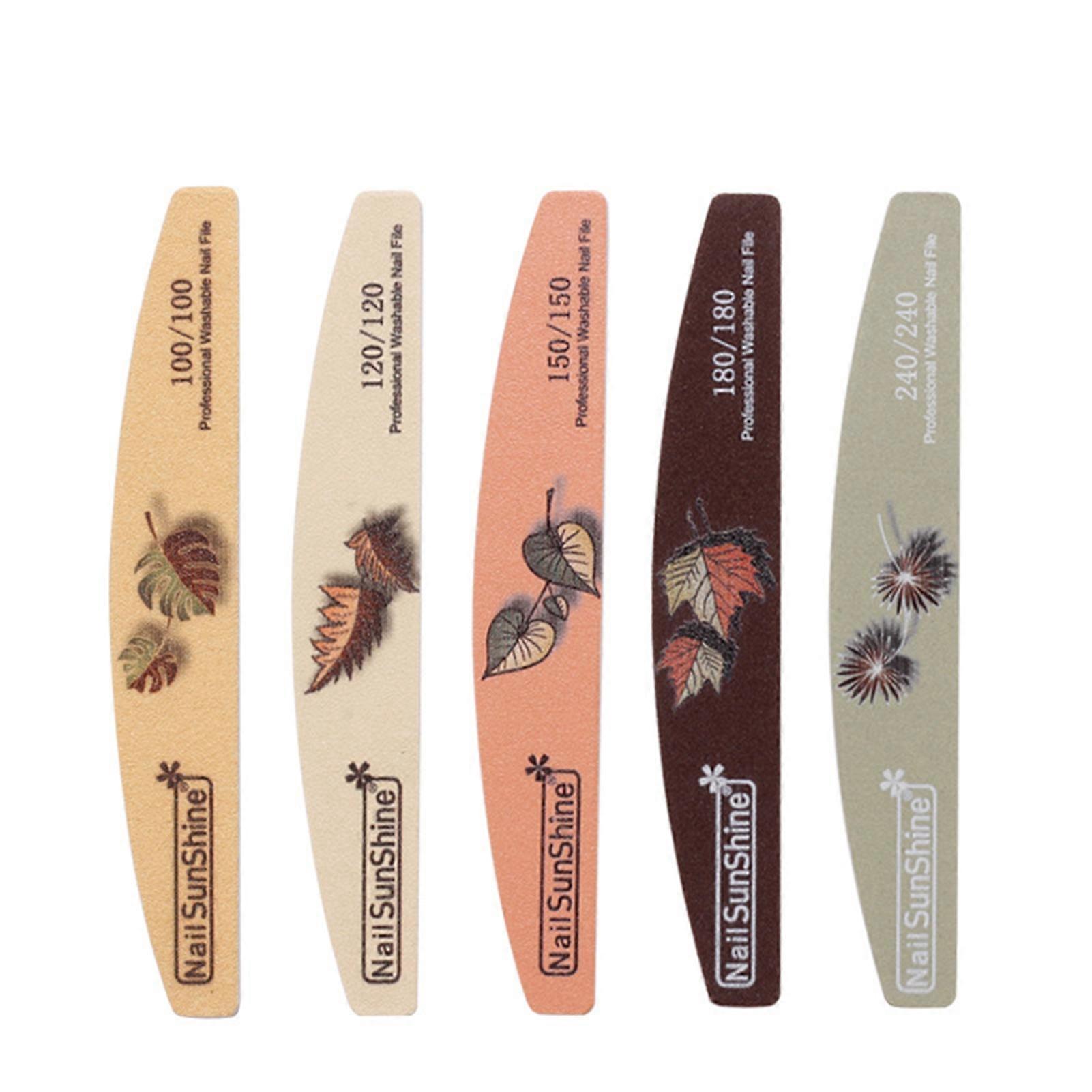 5Pcs/Set Nail File Half Moon Shape Leaves Patterns Frosted Surface Wholesale Sandpaper Double Side Leaf Buffer Tool for Manicure QinHai